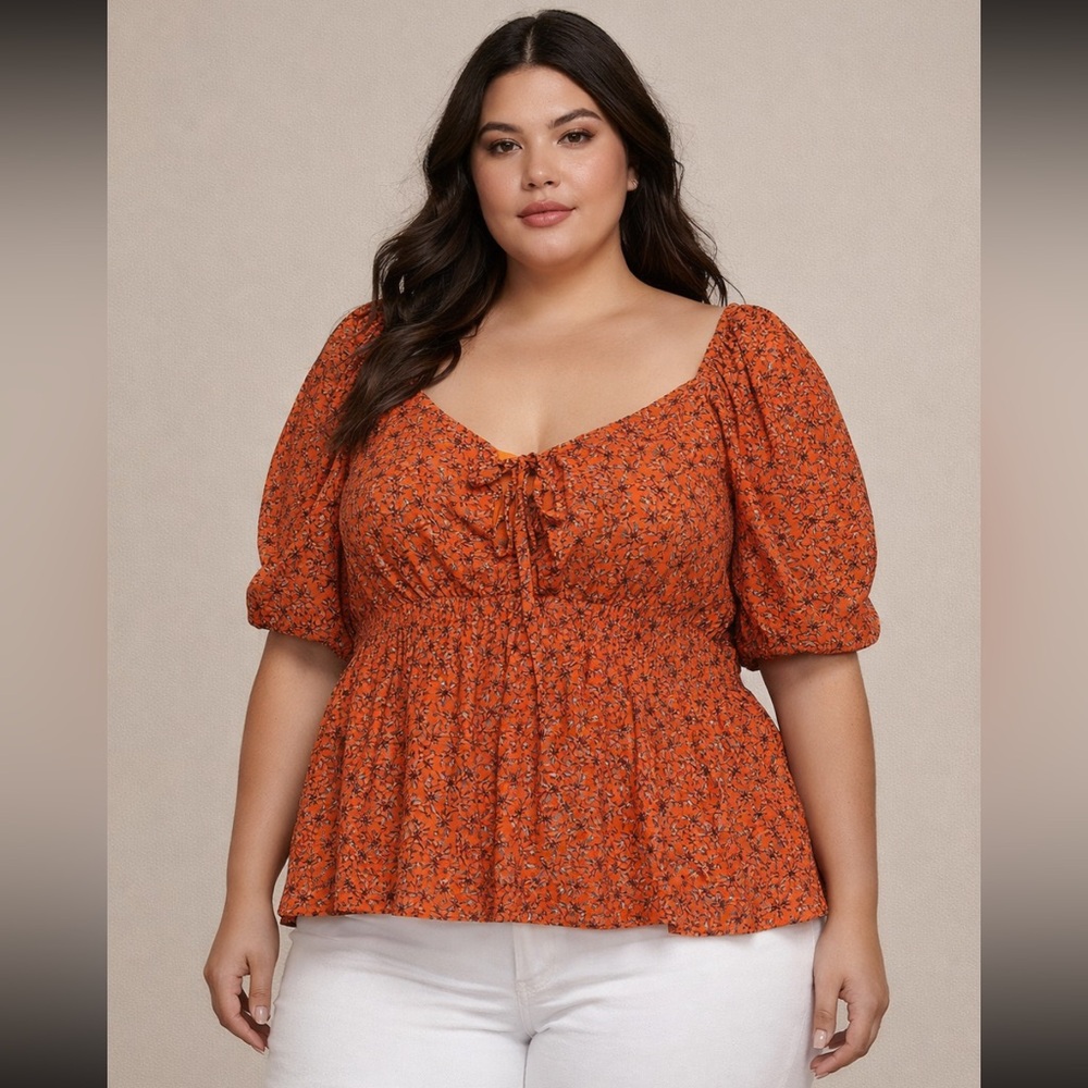 A Beautiful Soul Size X Floral Orange Coral Women's Top Shirt Blouse Tunic